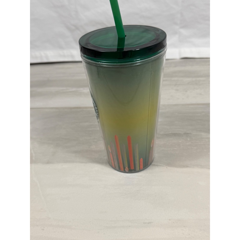 Starbucks 2021 Holiday Candle Gradient Acrylic ColdCup Tumbler 16oz Green Yellow
